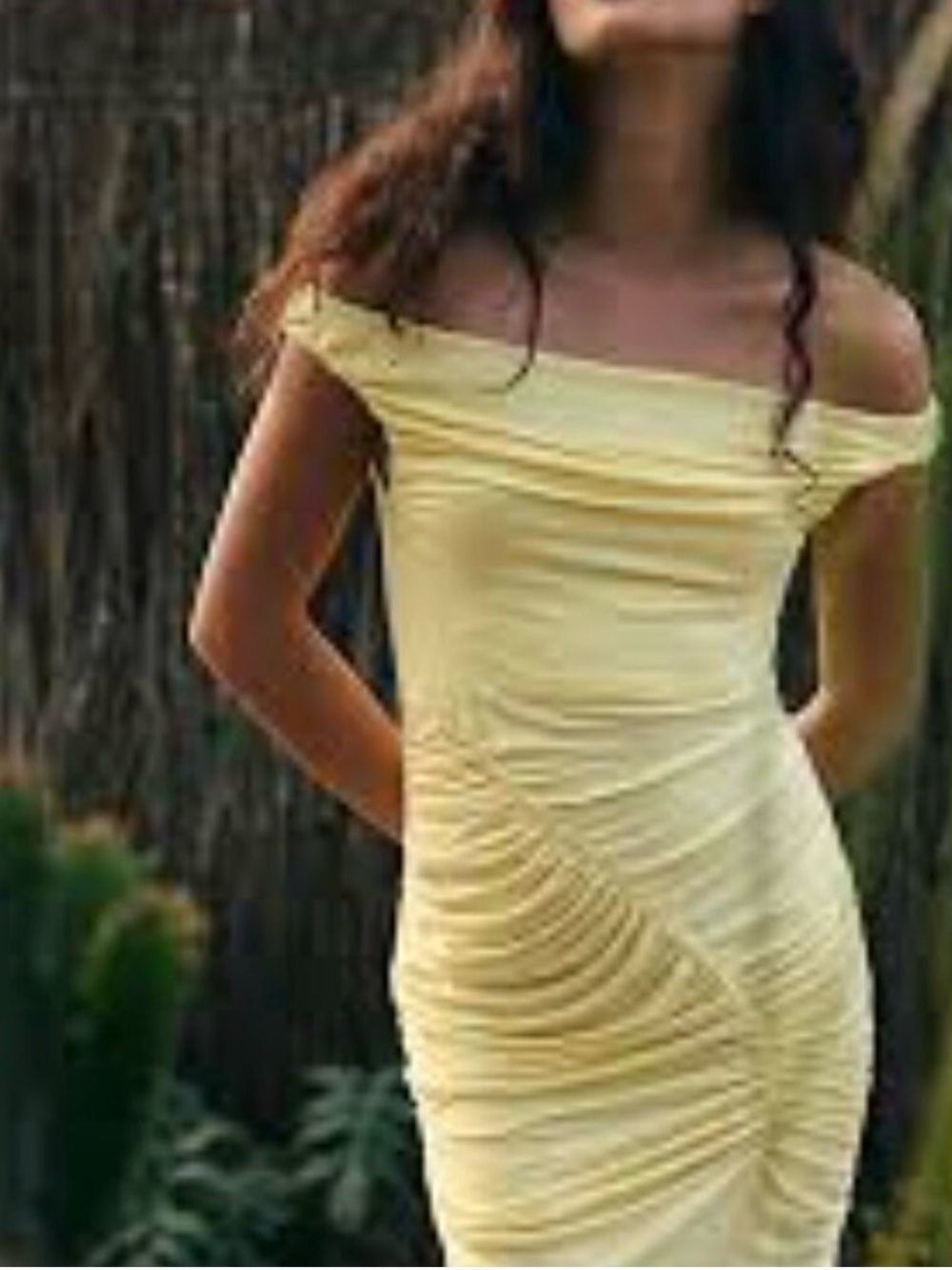 Free People Free-est Soft Lemon Off-Shoulder Ruched Dress